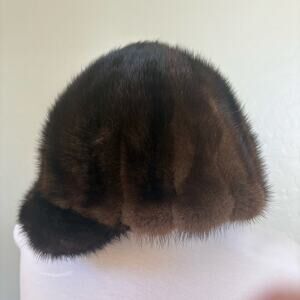 Vintage Genuine Mink Fur Hat Dark Brown Mahogany Cloche Pill Box Unbranded OS
